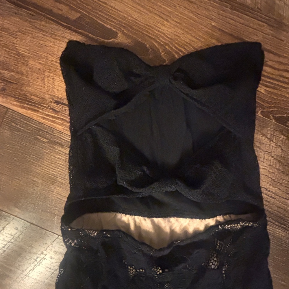 Anthro Nightcap Black Lace Cocktail Dress XS Cutout Strapless Bodycon Evening - Picture 3 of 5